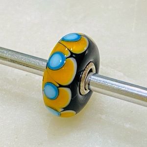 Glass Bead - Black w/ Yellow Flowers